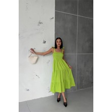 Dipmoda Kadın Yeşil Gipeli Askılı Poplin Elbise DPG012