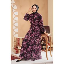 Çiçek Desenli Siyah Tesettür Elbise 27999S