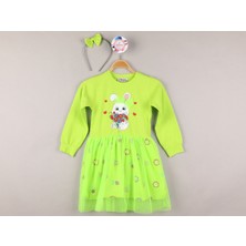 Kız Çocuk Elbise Tüllü Fiyonklu Taç Tokalı