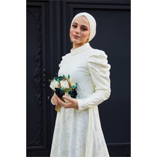 Dipmoda Kadın Abiye Güpür ve Omuz Detaylı Tesettür Elbise SMS006