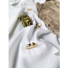 Luna Jewelry Kadın Gold Renk Fluid Wave 316L Çelik Ayarlanabilir Yüzük