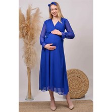 Dipmoda Kadın Saks Mavisi Baby Shower Şifon Hamile Elbise HML003