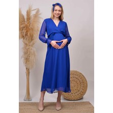 Dipmoda Kadın Saks Mavisi Baby Shower Şifon Hamile Elbise HML003