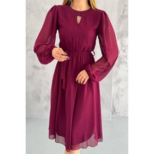 Dipmoda Kadın Bordo Midi Boy Astarlı Şifon Elbise DPKKLF2027