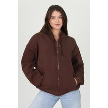Dipmoda Kadın Kapüşonlu Cep ve Fermuar Detaylı Sweatshirt FVR003