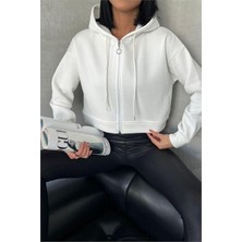 Dipmoda Kadın Kapüşonlu Kısa Sweatshirt GTS025 - Ekru