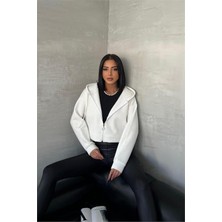 Dipmoda Kadın Kapüşonlu Kısa Sweatshirt GTS025 - Ekru