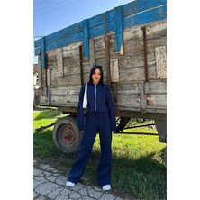 Dipmoda Kadın Lacivert Fermuarlı Kışlık Salaş Eşofman Takımı DPG026