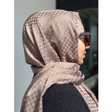 Dama Desenli Şal Vizon
