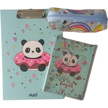 Vuki Sekreterlik Defter Kalemlik 3'lü Kırtasiye Seti - Panda Desenli