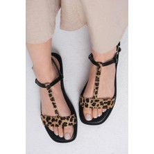 Mio Gusto Lydia Leopar Desenli Kadın Düz Sandalet