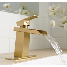 Rena Mat Gold Kare Lavabo Bataryası Yeni Şelale Model Yüksek Kalite Altın Lavabo Musluğu Çift Girişli Armatür