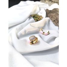 Luna Jewelry Kadın Gold Renk Pastel Shine 316L Çelik Zirkon Taşlı Halka Küpe