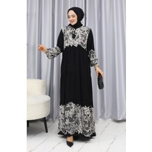 Sulu Desen Elbise 4082-02 Siyah Beyaz