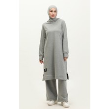 Sefa Merve Iki Iplik Yırtmaçlı Spor Tunik Pantolon Ikili Takım 0002-01 Gri