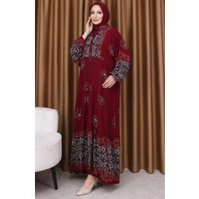 Sefa Merve Leopar Garnili Desenli Elbise 5576-04 Bordo