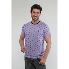 Lavander - Eflatun Desenli T-Shirt