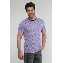 Lavander - Eflatun Desenli T-Shirt
