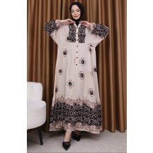 Sefa Merve Leopar Garnili Desenli Elbise 5576-05 Vizon