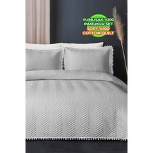 Evlen Home Collection Kapitone Ponponlu %100 Pamuk Tek Kişilik Yatak Örtüsü ( Pike ) Takımı Gri
