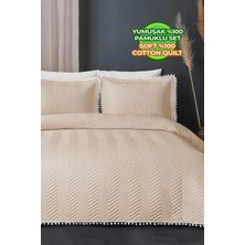 Ponponlu %100 Pamuk Tek Kişilik Yatak Örtüsü ( Pike ) Takımı Açık Cappuccino