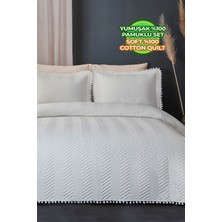 Ponponlu %100 Pamuk Tek Kişilik Günlük Yatak Örtüsü ( Pike ) Takımı Seti Krem / Kırık Beyaz