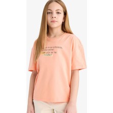 DeFacto Relax Fit Bisiklet Yaka Baskılı Kısa Kollu Tişört Kız Çocuk E0353A825SM