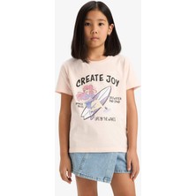 DeFacto Bisiklet Yaka Anime Baskılı Kısa Kollu Tişört Kız Çocuk E0350A825SM