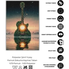 The Reef Design Gün Batışı Temalı Gitar Figürlü Halı Fantastik Doğa Manzaralı Dokuma Tabanlı Kaymaz Oturma Odası Halısı