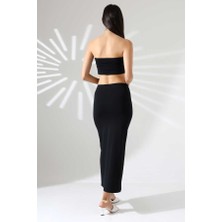 Mosranic Kadın Siyah Crop Etek Takım  Mcs 222