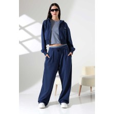 Mosranic Kadın Soft Indigo Fermuarlı Kapüşonlu Eşofman Takımı  Hl 0121