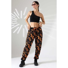 Mosranic Kadın Karışık Desen Jogger Lastik Paça Sokak Stili Oversize Eşofman Altı  Ms 1315