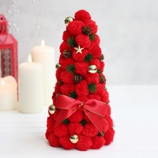 Kırmızı Ponponlu Minyatür Yılbaşı Çam Ağacı, 27  cm