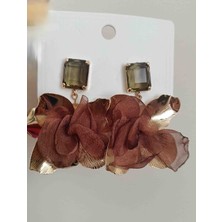 Glare Jewellery SHESRA Haki Taş Kahverengi Vip Küpe (60MM)