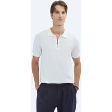 Kırık Beyaz Polo Yaka Düz Örgü Triko