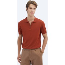 Kiremit Polo Yaka Düz Örgü Triko