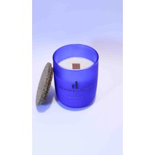 Lukserious Doğal Lavanta Kokulu Soya Wax Mum, Indigo Dekoratif Kavanoz, Ahşap Fitil, Mantar Kapak, 3. Göz Çakra