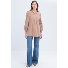 ALLDAY Vizon-Fisto Garnili Kolu Lastikli Poplin Tunik