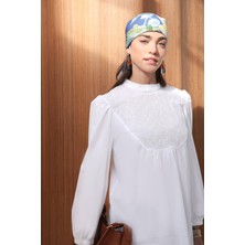 ALLDAY Beyaz-Fisto Garnili Kolu Lastikli Poplin Tunik