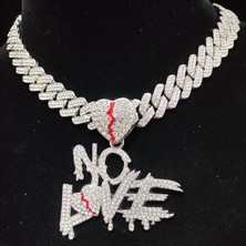 Hip Hop Hiçbir Kalp Kalp Kalp ile 14MM Küp Zincir Hiphop Buzlu Out Bling Hiphop Kalp Moda Takı (Yurt Dışından)