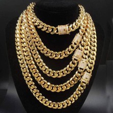 8/10/12/14/16/18MM Trendy 316L Paslanmaz Altın Renk Miami Küba Bordür Bağlantı Zinciri Erkek Kadın Kolye 7-40" (Yurt Dışından)