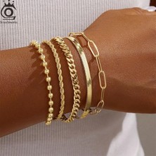 Orsa Jewels Altın Bilezikler 925 Gümüş Takı Ataç Herribone Bilezikler Istiflenmiş Bileklikler (Yurt Dışından)