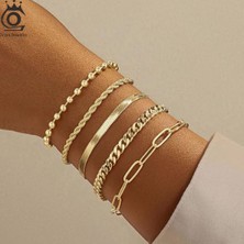 Orsa Jewels Altın Bilezikler 925 Gümüş Takı Ataç Herribone Bilezikler Istiflenmiş Bileklikler (Yurt Dışından)