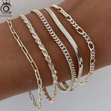 Orsa Jewels Altın Bilezikler 925 Gümüş Takı Ataç Herribone Bilezikler Istiflenmiş Bileklikler (Yurt Dışından)