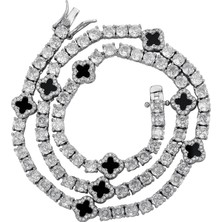 Topgrıllz Erkek Kadın Buzlu Out Charm Şanslı Yonca 4mm Tenis Zincirleri Kolye Moda Takı Dört Yapraklı Yonca Bilezikler (Yurt Dışından)