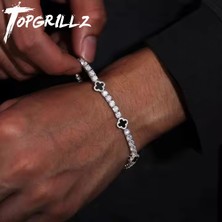 Topgrıllz Erkek Kadın Buzlu Out Charm Şanslı Yonca 4mm Tenis Zincirleri Kolye Moda Takı Dört Yapraklı Yonca Bilezikler (Yurt Dışından)