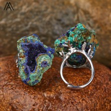Kadınlar Için Doğal Azurit Malakit Jeot Parmak Yüzükleri Ham Değerli Taş Mineral Reiki Şifa Takı Hediyeleri (Yurt Dışından)