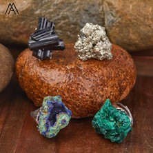 Kadınlar Için Doğal Azurit Malakit Jeot Parmak Yüzükleri Ham Değerli Taş Mineral Reiki Şifa Takı Hediyeleri (Yurt Dışından)