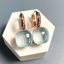 Kadınlar Için 10.6mm Clic Nudo Küpeler Yüksek Kaliteli Kristal Küpeler Kare Mavi Topaz Küpeler Moda Takı Hediye (Yurt Dışından)