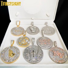OEM 2024 Yen Buzlu Out Bling Yuvarlak Mektup Kolye Kolye Ayrıca Renk Cz Kübik Zirkon Rozet Charm Erkekler Modu Hip Hop Takı (Yurt Dışından)